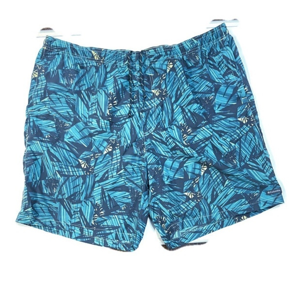 Columbia Men's Super Backcast Swim Shorts in Tranquil Teal Palm Leaf Print; XXL